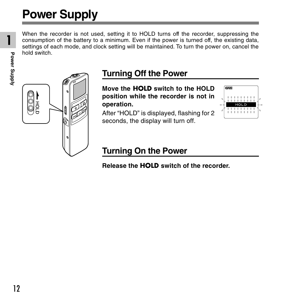 Power supply | Olympus DS 2 User Manual | Page 12 / 120