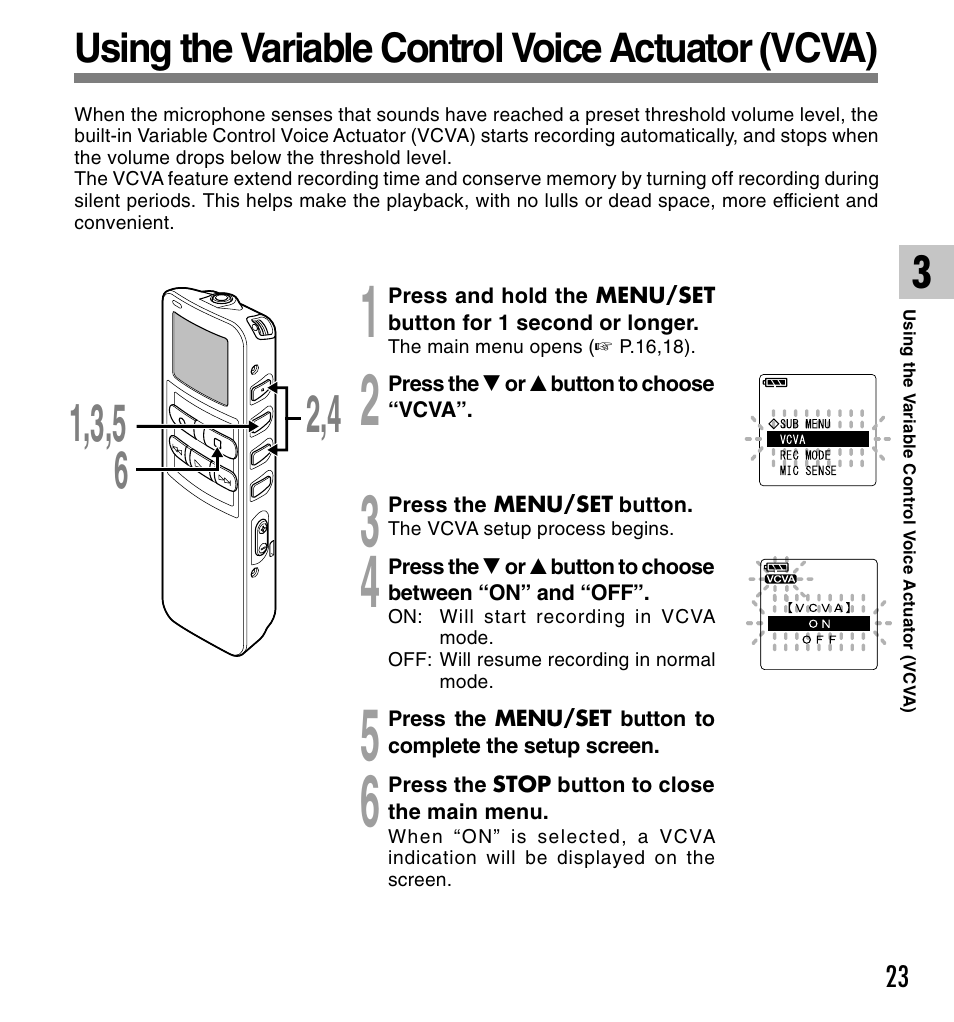 Using the variable control voice actuator (vcva) | Olympus DS 2 User Manual | Page 23 / 120