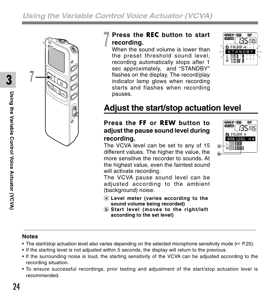 Adjust the start/stop actuation level | Olympus DS 2 User Manual | Page 24 / 120