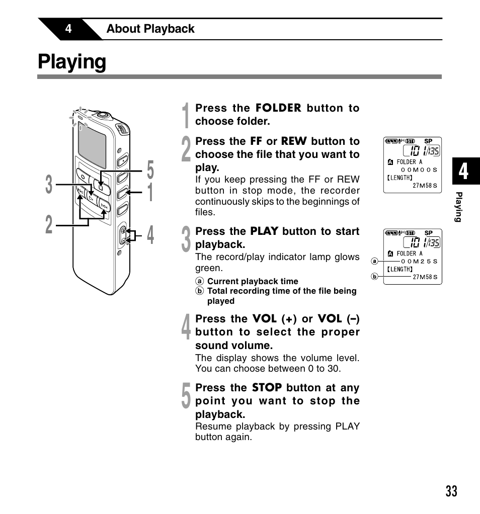 Playing | Olympus DS 2 User Manual | Page 33 / 120