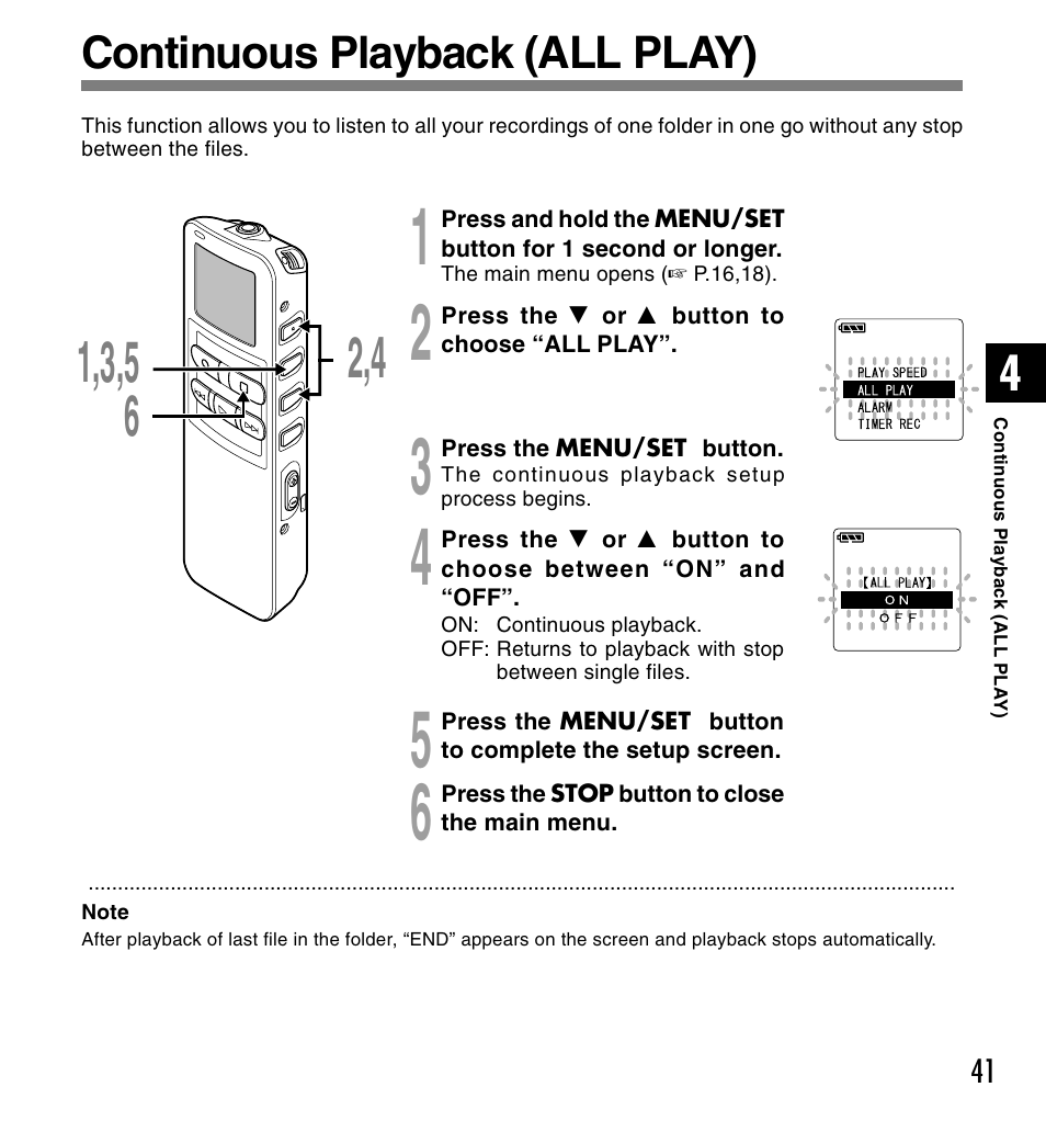 Continuous playback (all play) | Olympus DS 2 User Manual | Page 41 / 120