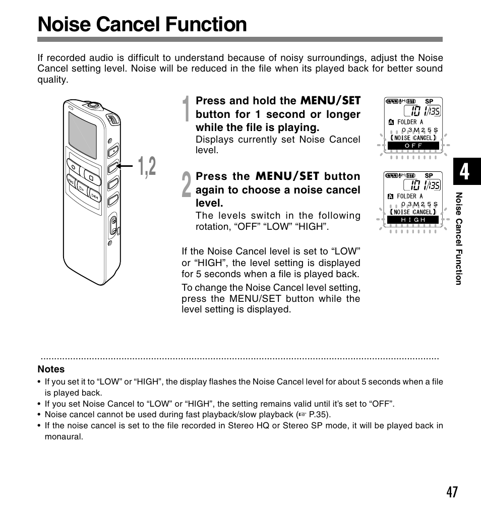 Noise cancel function | Olympus DS 2 User Manual | Page 47 / 120