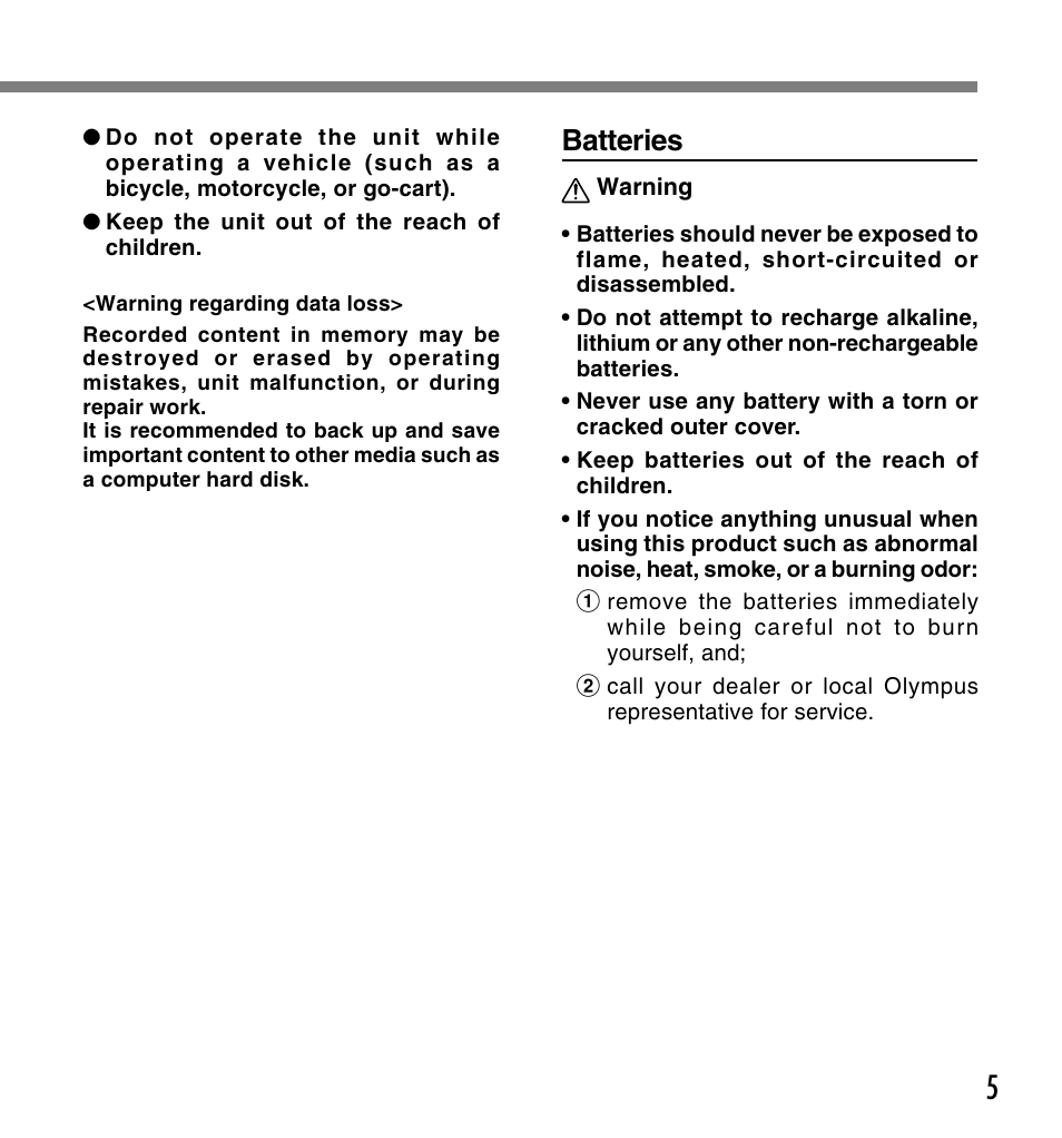 Batteries | Olympus DS 2 User Manual | Page 5 / 120