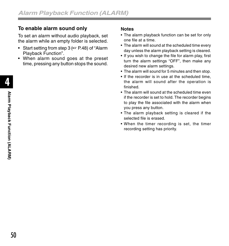 Alarm playback function (alarm) | Olympus DS 2 User Manual | Page 50 / 120