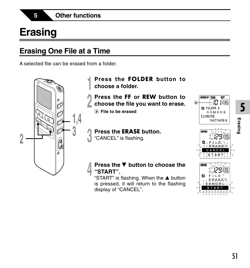 Erasing | Olympus DS 2 User Manual | Page 51 / 120