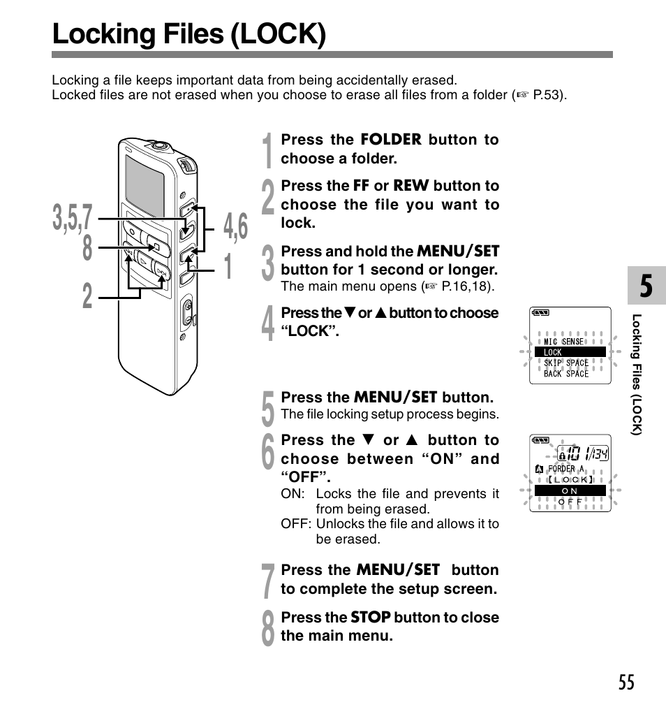 Locking files (lock) | Olympus DS 2 User Manual | Page 55 / 120