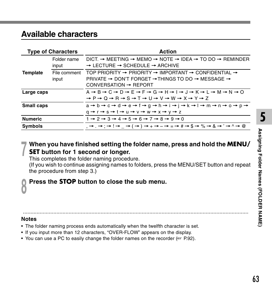 Available characters | Olympus DS 2 User Manual | Page 63 / 120