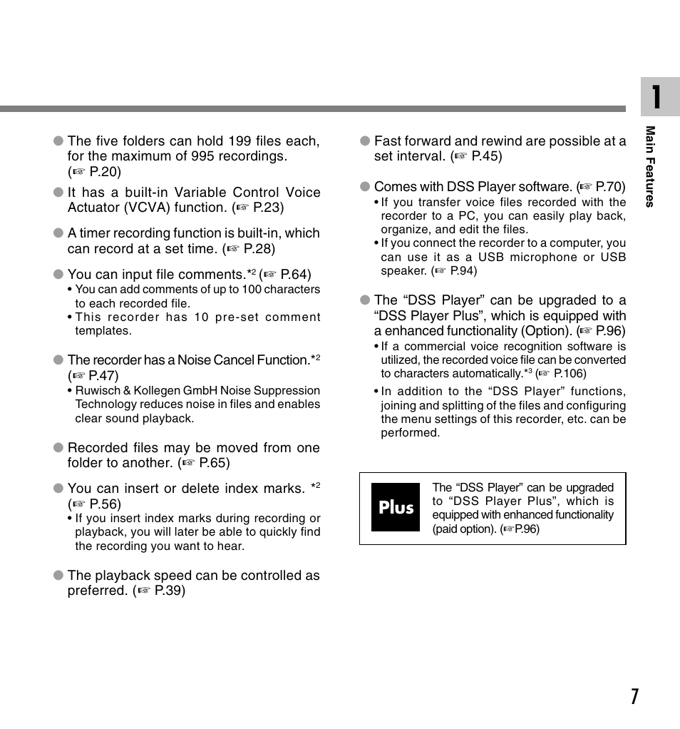 Plus | Olympus DS 2 User Manual | Page 7 / 120