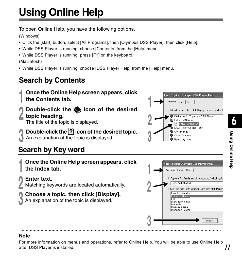 Using online help | Olympus DS 2 User Manual | Page 77 / 120