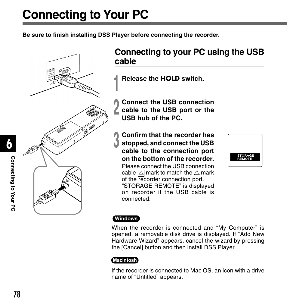 Connecting to your pc | Olympus DS 2 User Manual | Page 78 / 120