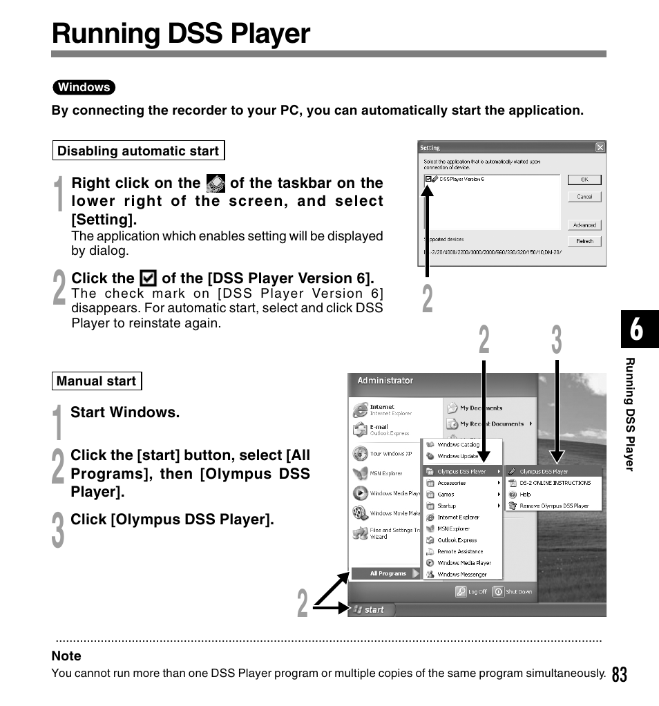 Running dss player | Olympus DS 2 User Manual | Page 83 / 120