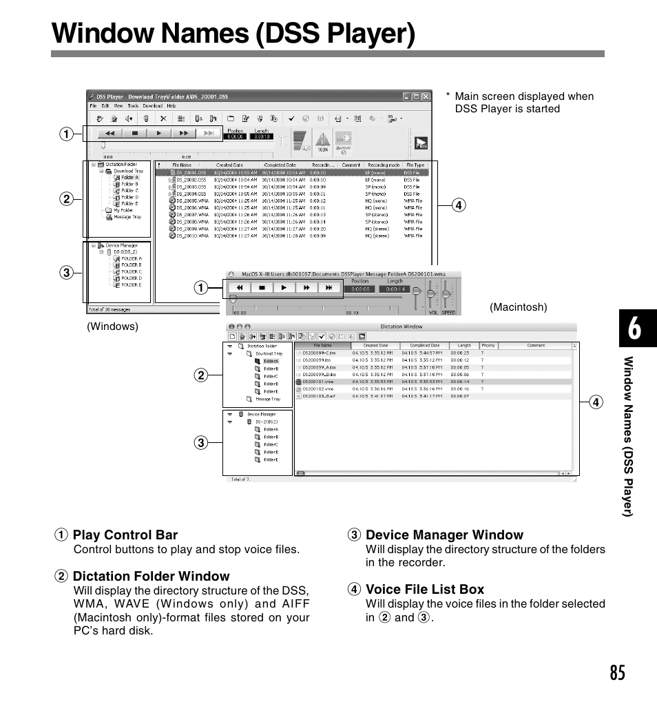 Window names (dss player) | Olympus DS 2 User Manual | Page 85 / 120