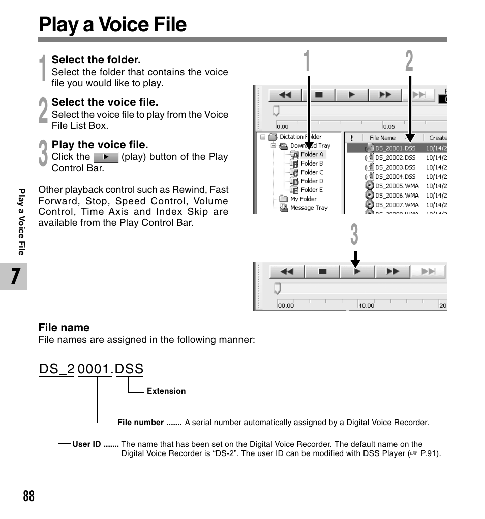 Play a voice file | Olympus DS 2 User Manual | Page 88 / 120