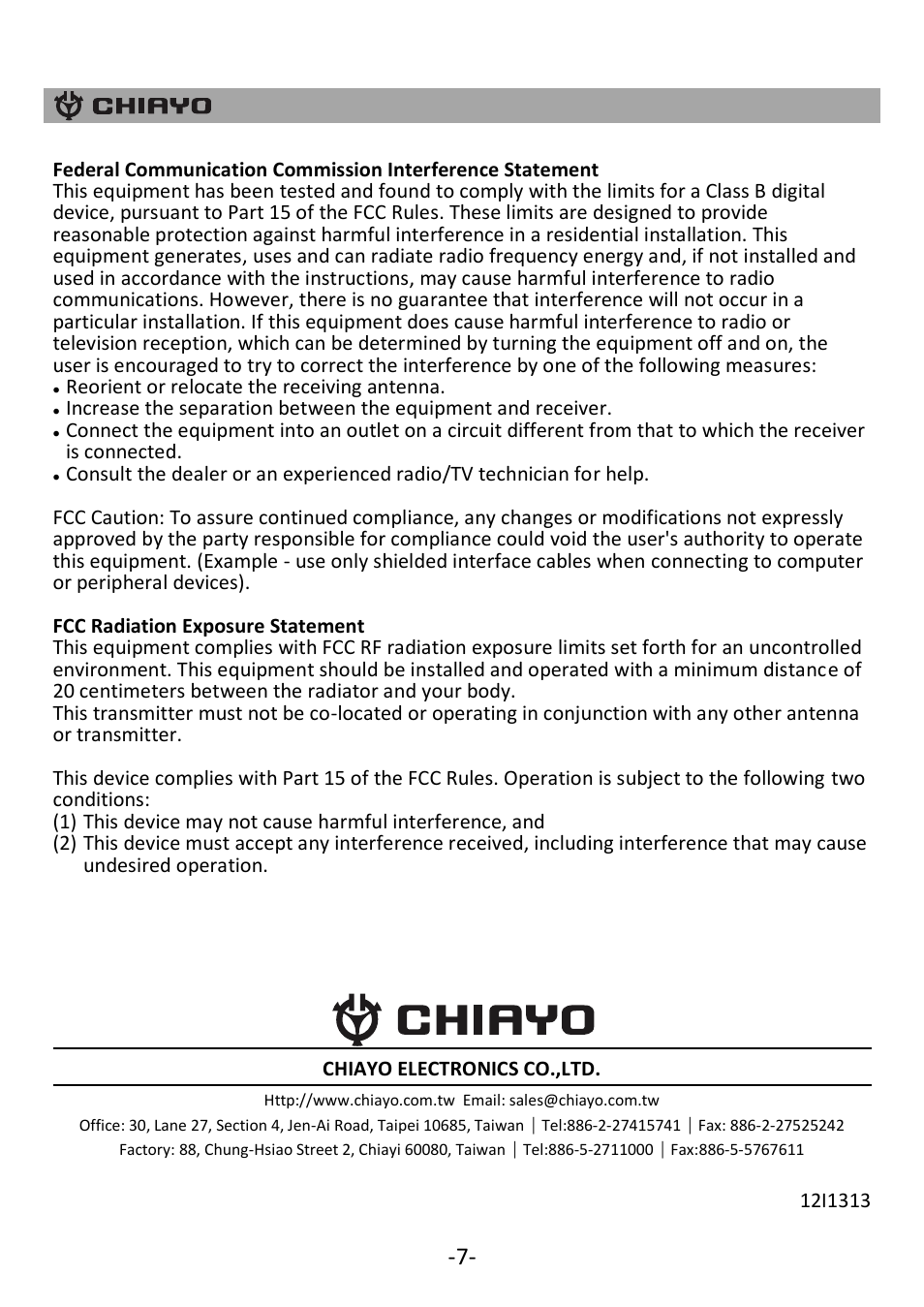 CHIAYO DCT-511 User Manual | Page 8 / 8