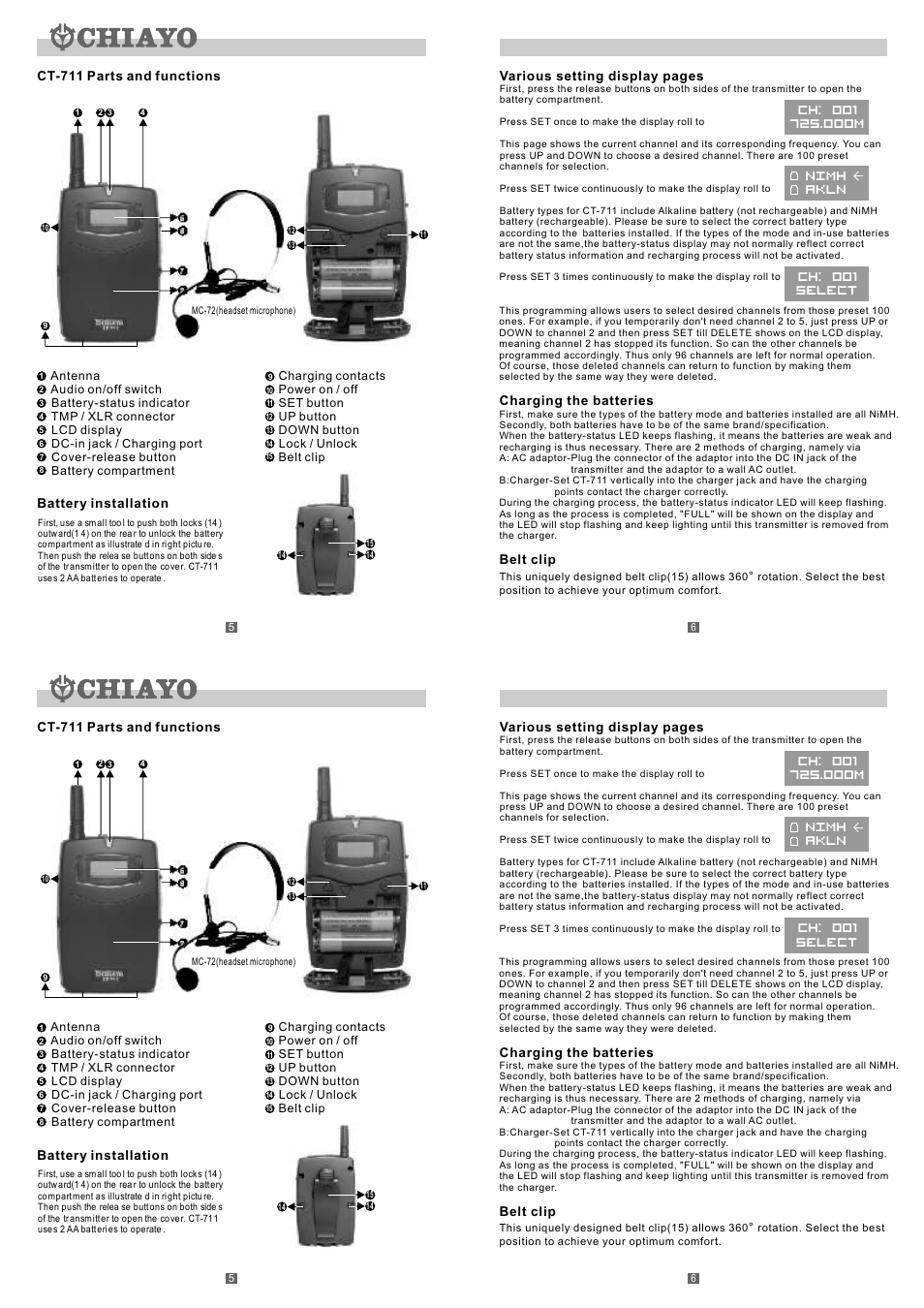 頁面 6, Nimh akln select ch: 001 | CHIAYO CT-711 User Manual | Page 6 / 6