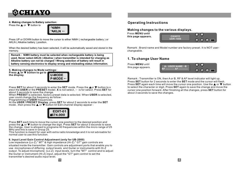 頁面 5 | CHIAYO UDR-1000 User Manual | Page 5 / 8