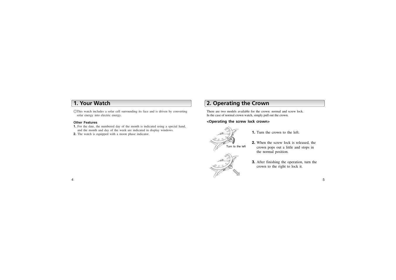 Your watch 2. operating the crown | CITIZEN 8730 User Manual | Page 3 / 16