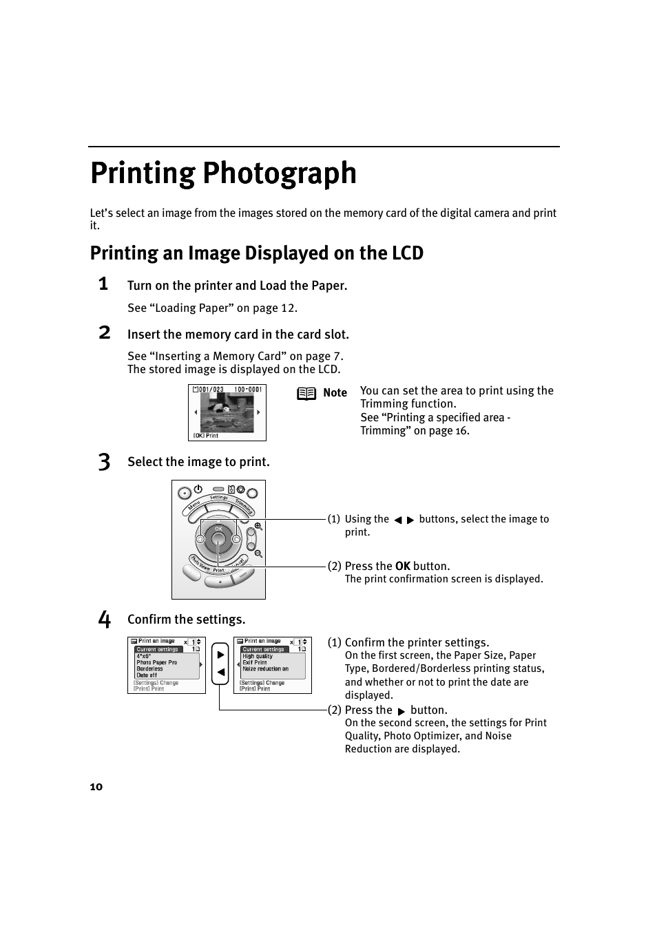 Printing photograph, Printing an image displayed on the lcd | Canon i 900D User Manual | Page 11 / 50