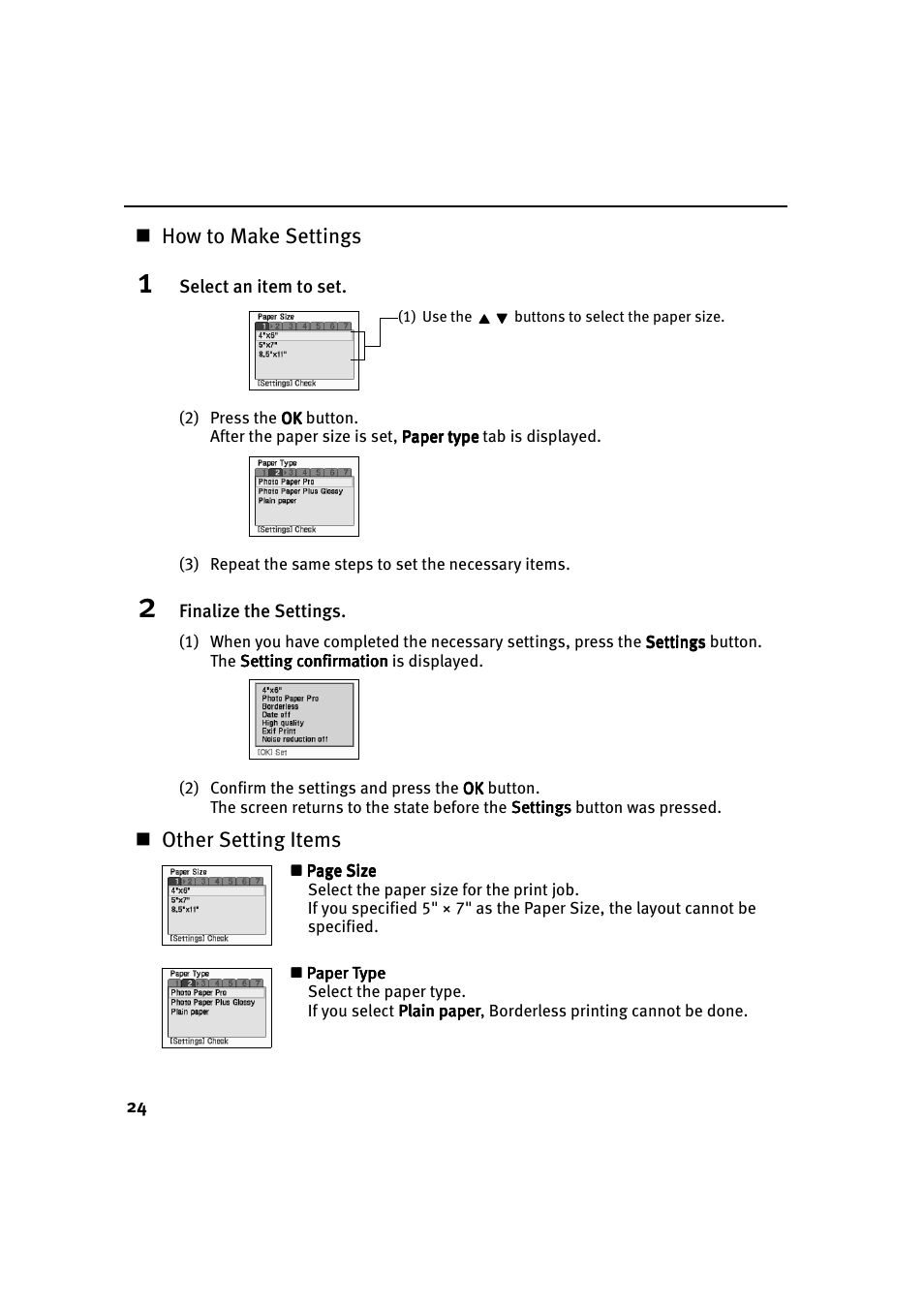 How to make settings, Other setting items | Canon i 900D User Manual | Page 25 / 50