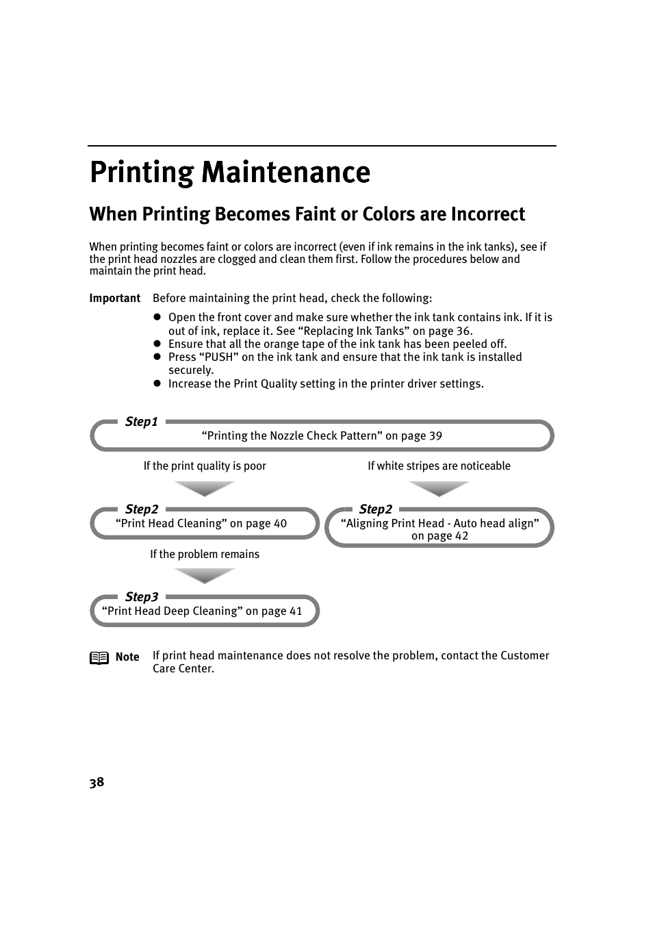 Printing maintenance | Canon i 900D User Manual | Page 39 / 50