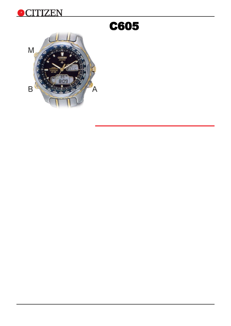 Cal. no. c605, C605 10, Setting instructions | CITIZEN 085X User Manual | Page 10 / 11