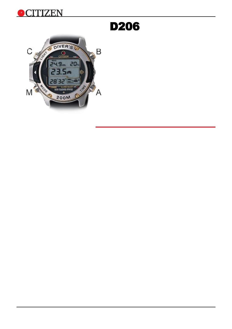 Cal. no. d206, D206 11, Setting instructions | CITIZEN 085X User Manual | Page 11 / 11