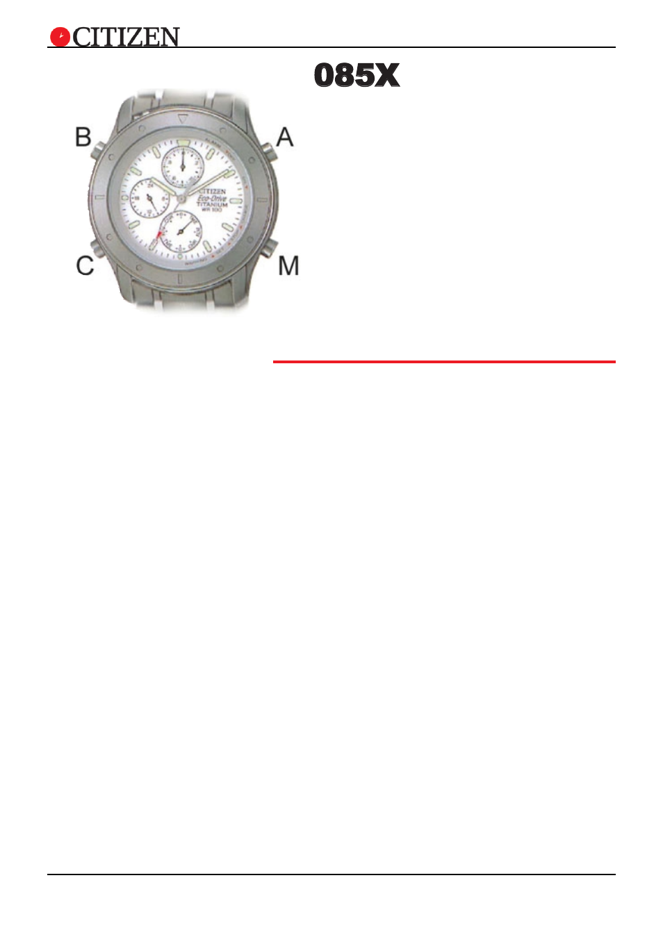 Cal. no. 085x, 085x 2, Setting instructions | CITIZEN 085X User Manual | Page 2 / 11