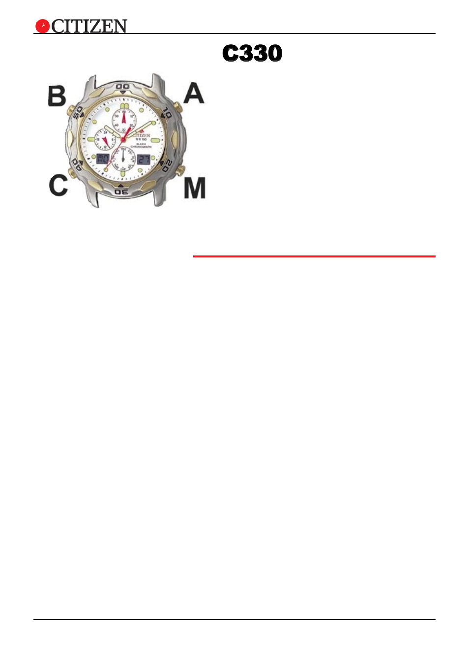 Cal. no. c330, C330, Setting instructions | CITIZEN 085X User Manual | Page 9 / 11