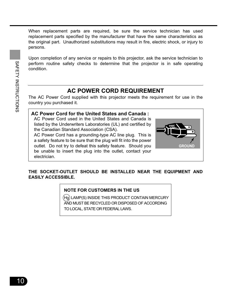 Ac power cord requirement | Canon SX20 User Manual | Page 10 / 93