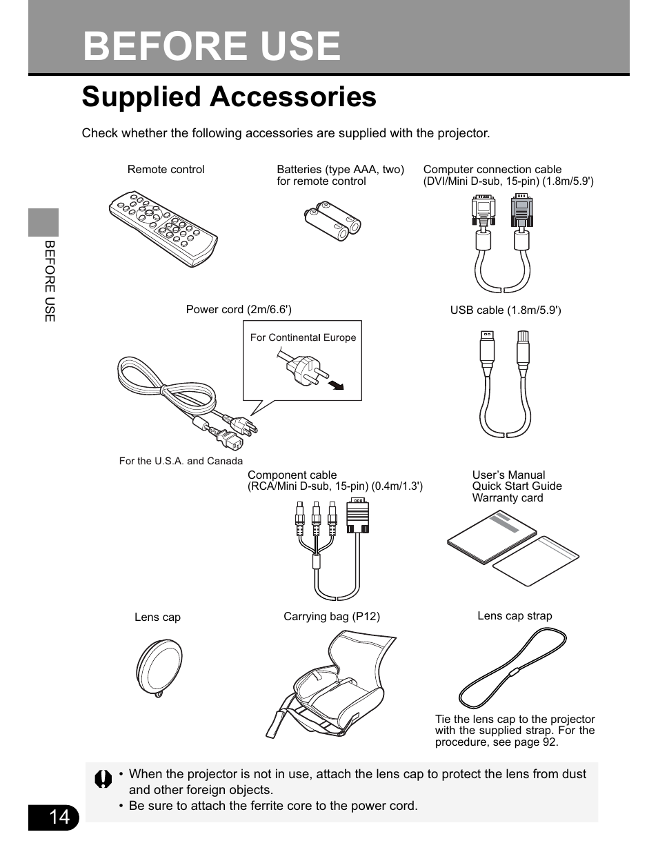 Before use, Supplied accessories | Canon SX20 User Manual | Page 14 / 93