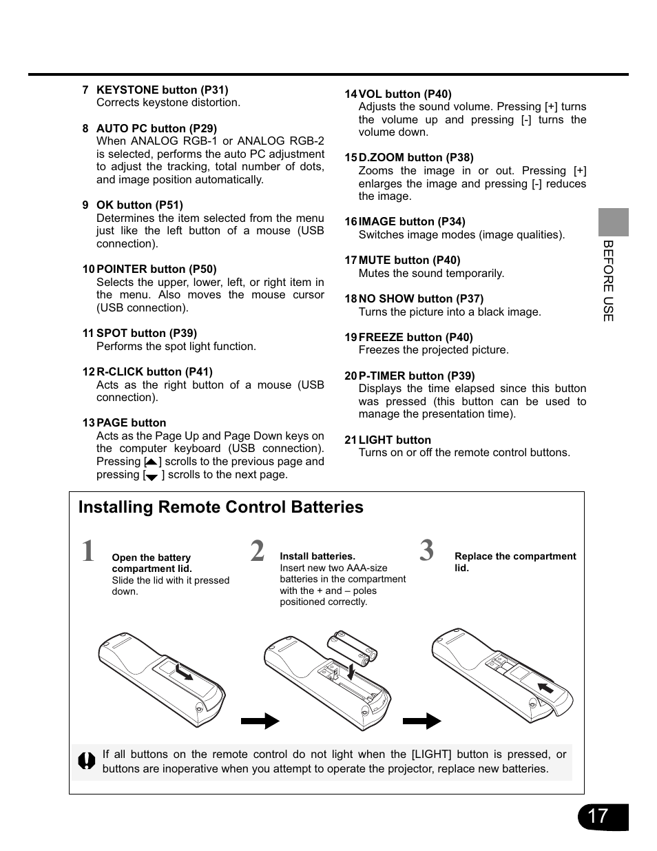 Installing remote control batteries | Canon SX20 User Manual | Page 17 / 93