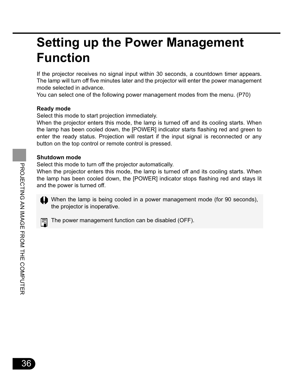 Setting up the power management function | Canon SX20 User Manual | Page 36 / 93