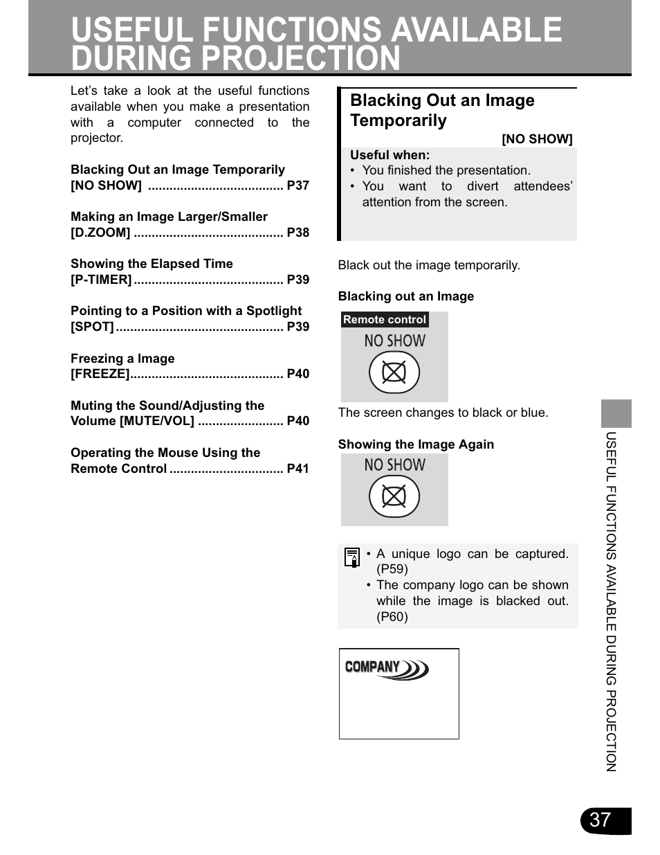 Useful functions available during projection | Canon SX20 User Manual | Page 37 / 93