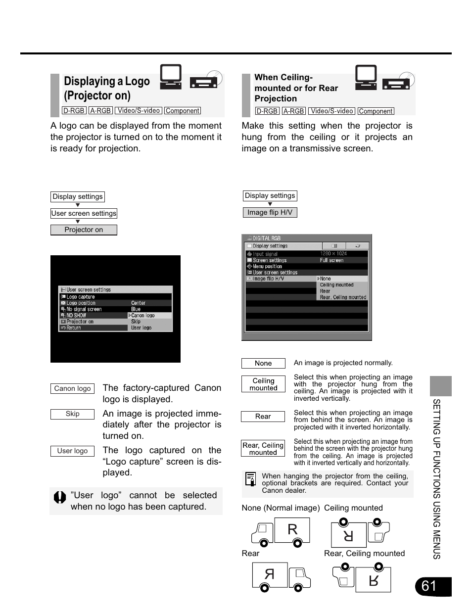 Displaying a logo (projector on) | Canon SX20 User Manual | Page 61 / 93