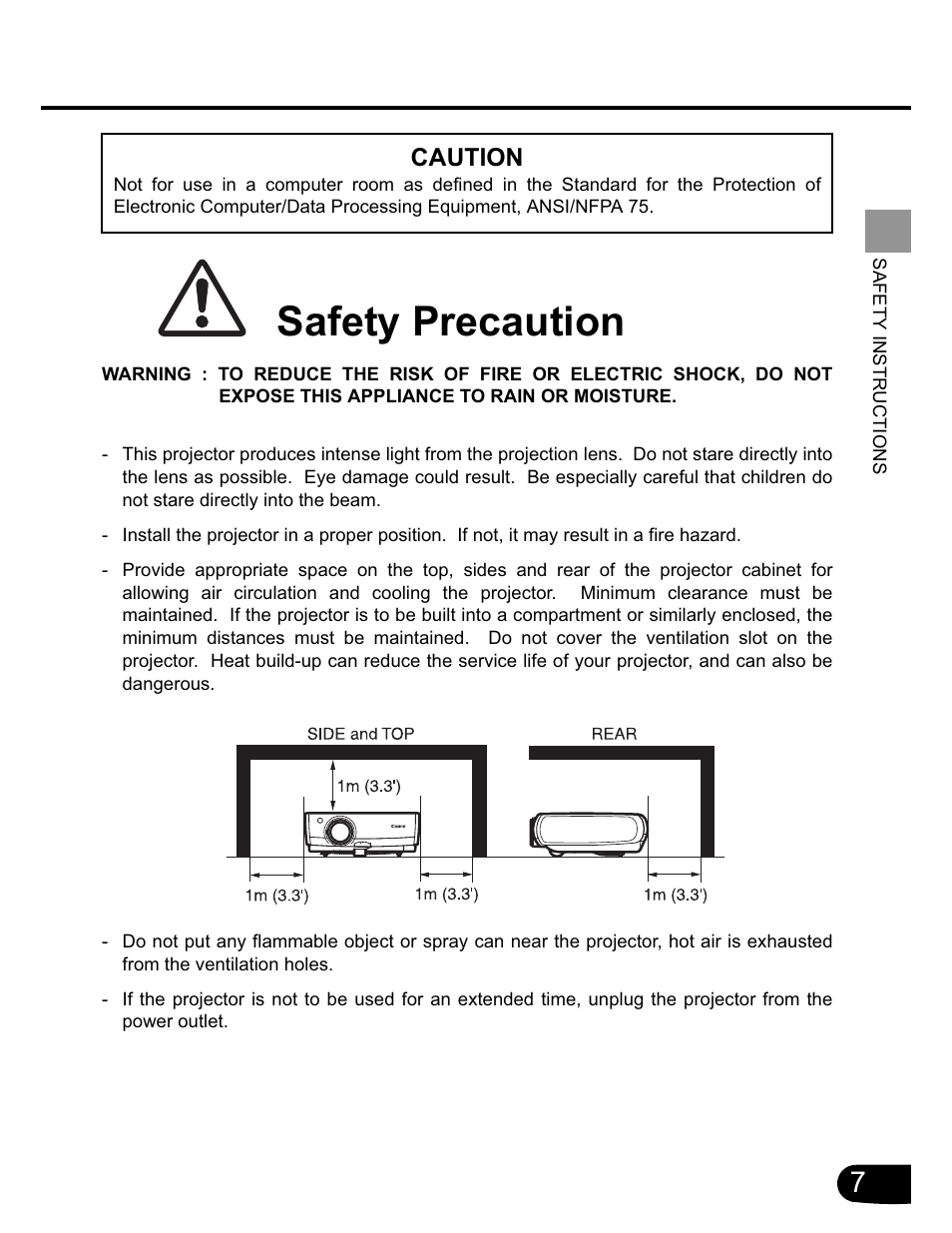 Safety precaution, Caution | Canon SX20 User Manual | Page 7 / 93