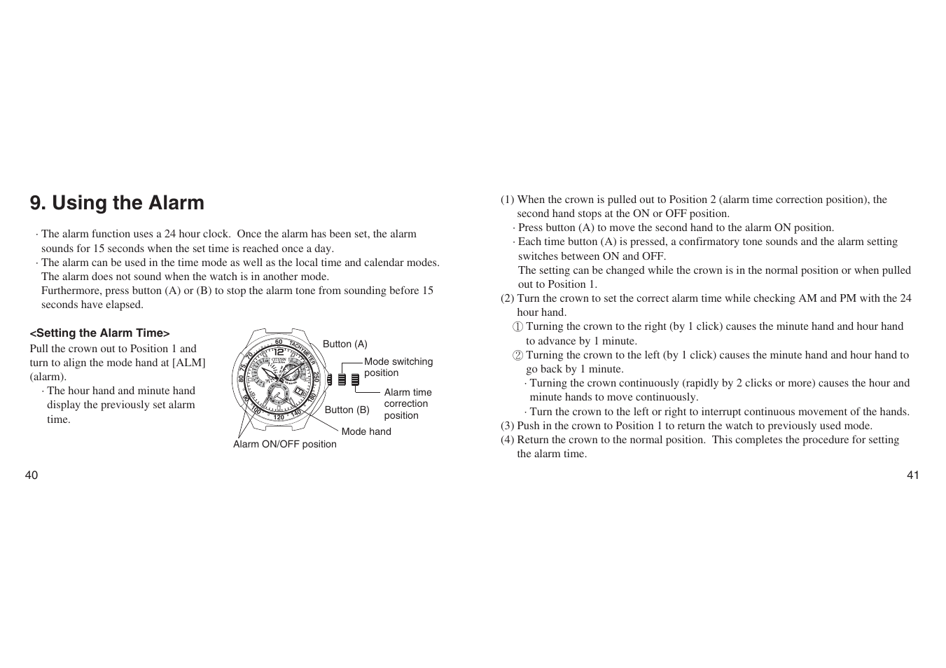 Using the alarm | CITIZEN E670 User Manual | Page 20 / 38