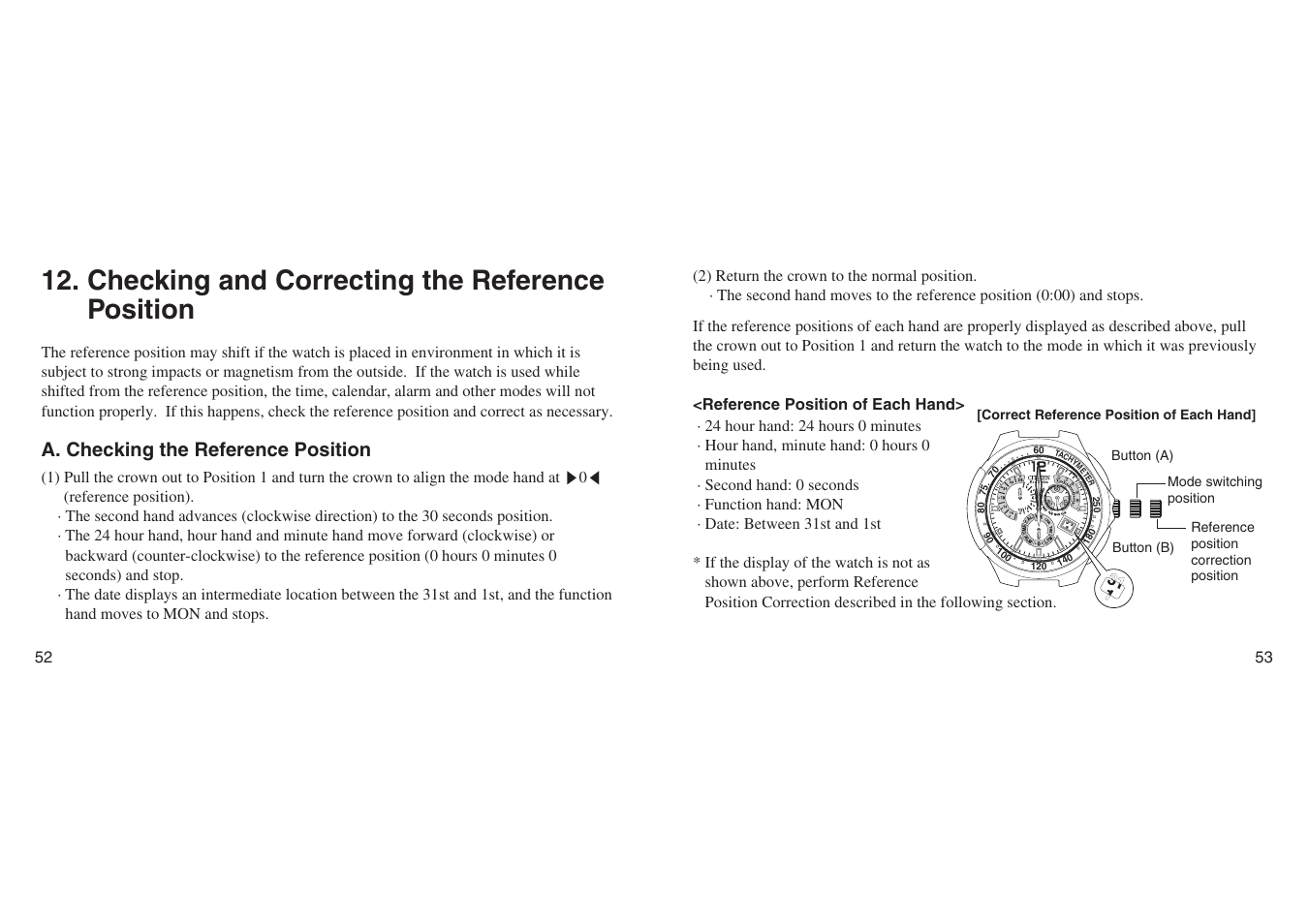 Checking and correcting the reference position, A. checking the reference position, Radio controlled | CITIZEN E670 User Manual | Page 26 / 38
