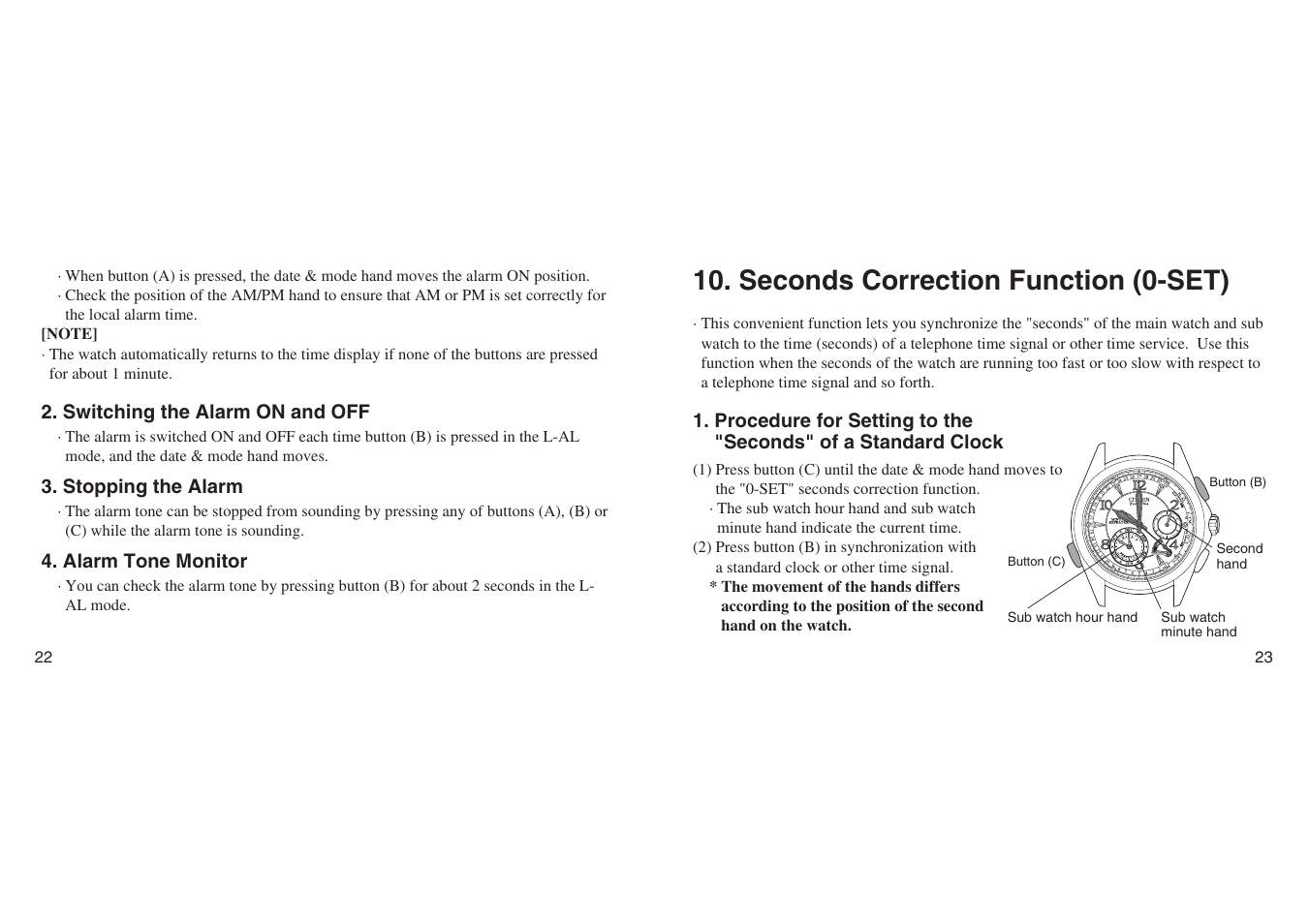 Seconds correction function (0-set) | CITIZEN G90 User Manual | Page 11 / 21