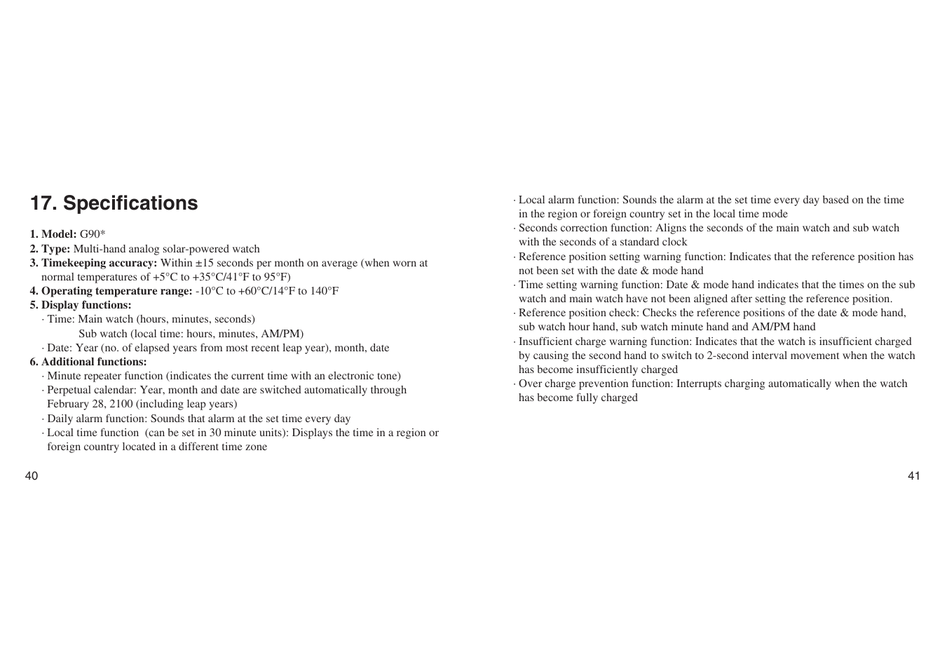 Specifications | CITIZEN G90 User Manual | Page 20 / 21