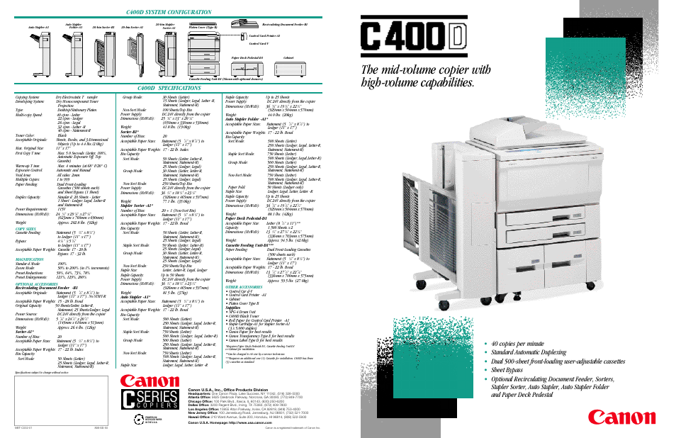 Canon The mid volume copier with high volume capabilities C400D User Manual | 2 pages