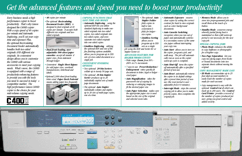 Canon The mid volume copier with high volume capabilities C400D User Manual | Page 2 / 2