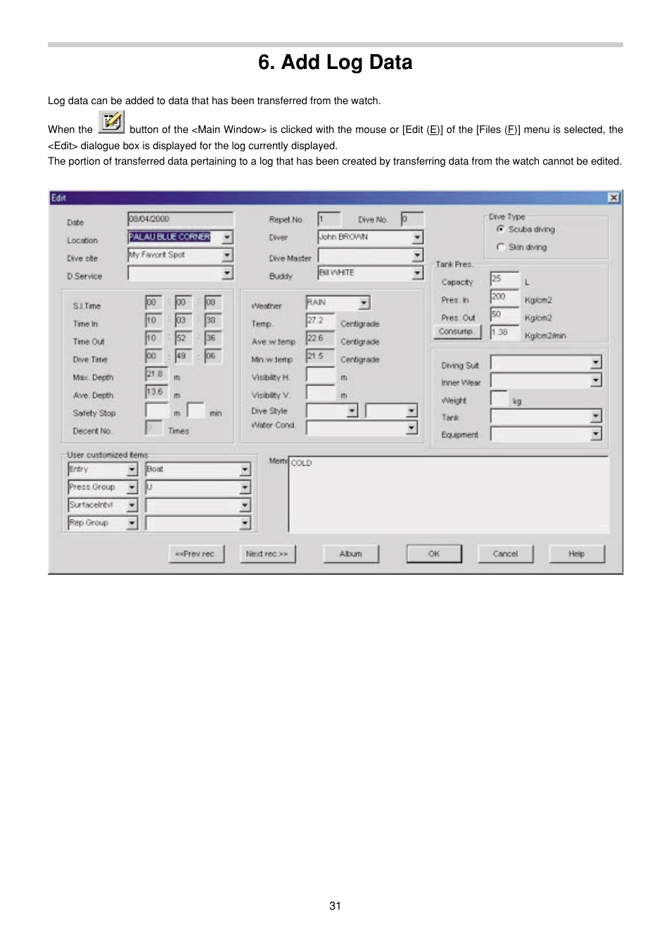 Add log data | CITIZEN MG0000 User Manual | Page 102 / 157