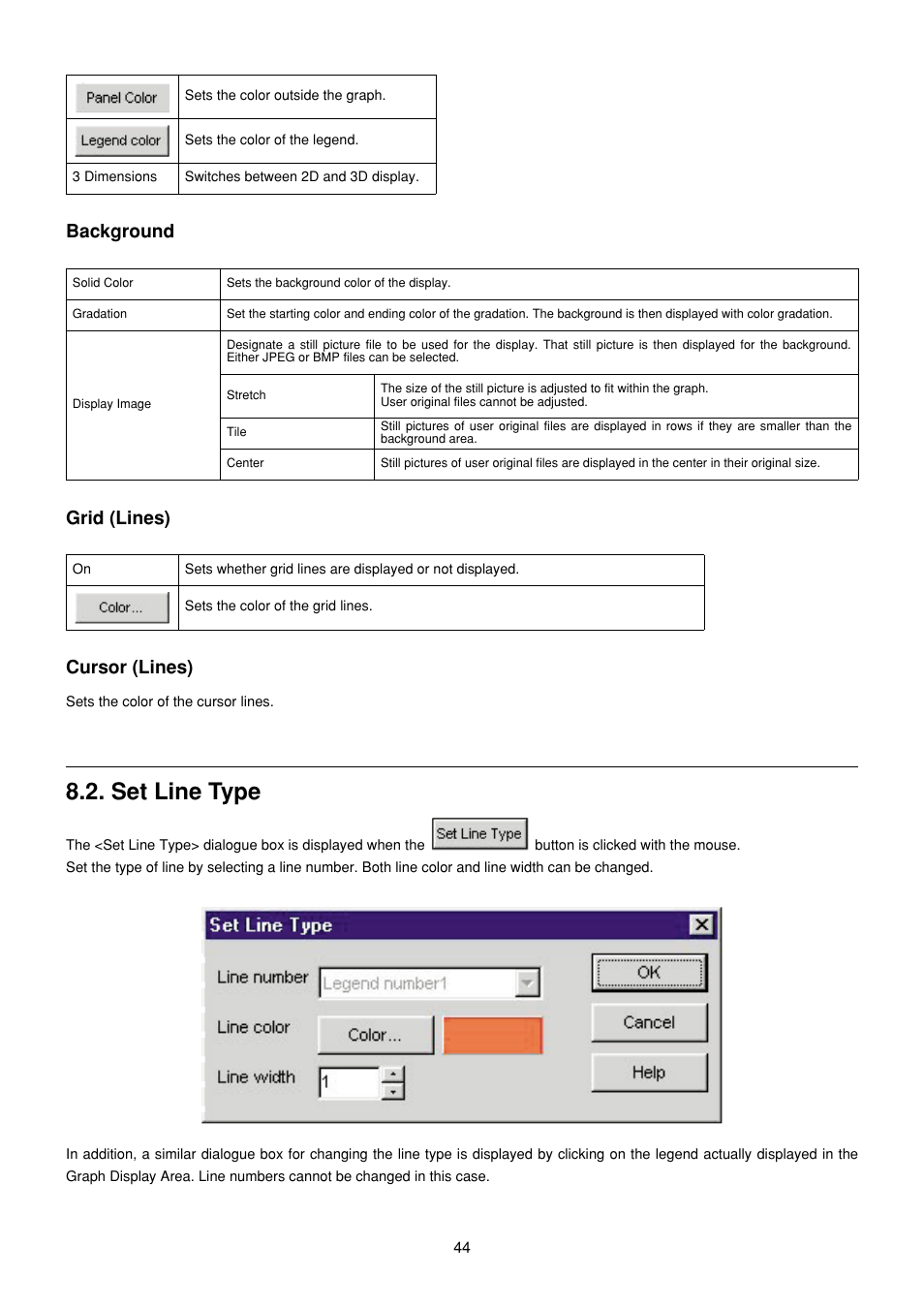 Set line type, Background grid (lines), Cursor (lines) | CITIZEN MG0000 User Manual | Page 115 / 157