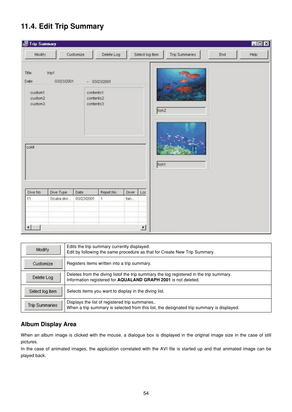 Edit trip summary, Album display area | CITIZEN MG0000 User Manual | Page 125 / 157