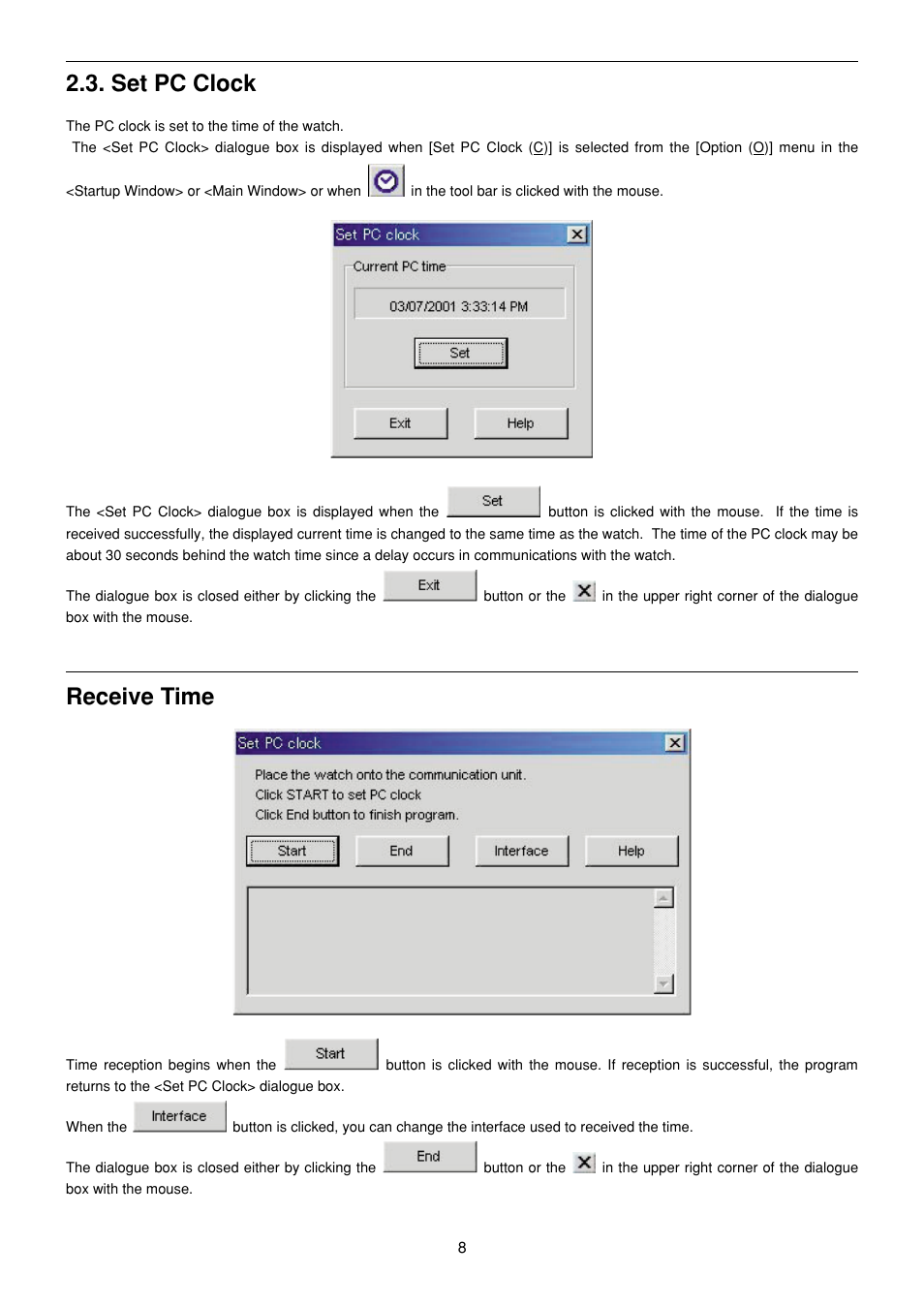 Set pc clock, Receive time | CITIZEN MG0000 User Manual | Page 137 / 157