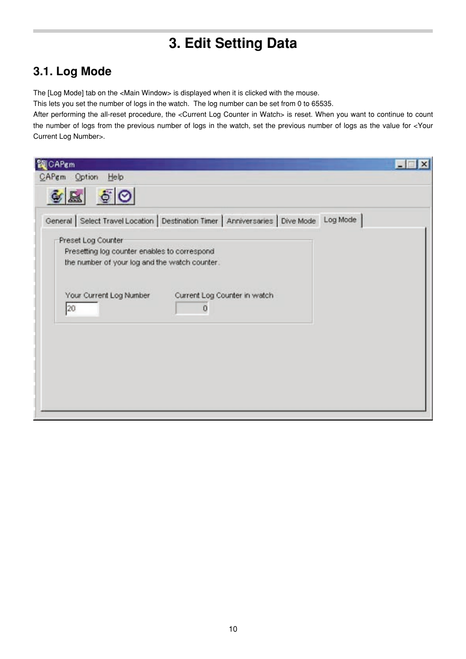 Edit setting data, Log mode | CITIZEN MG0000 User Manual | Page 139 / 157