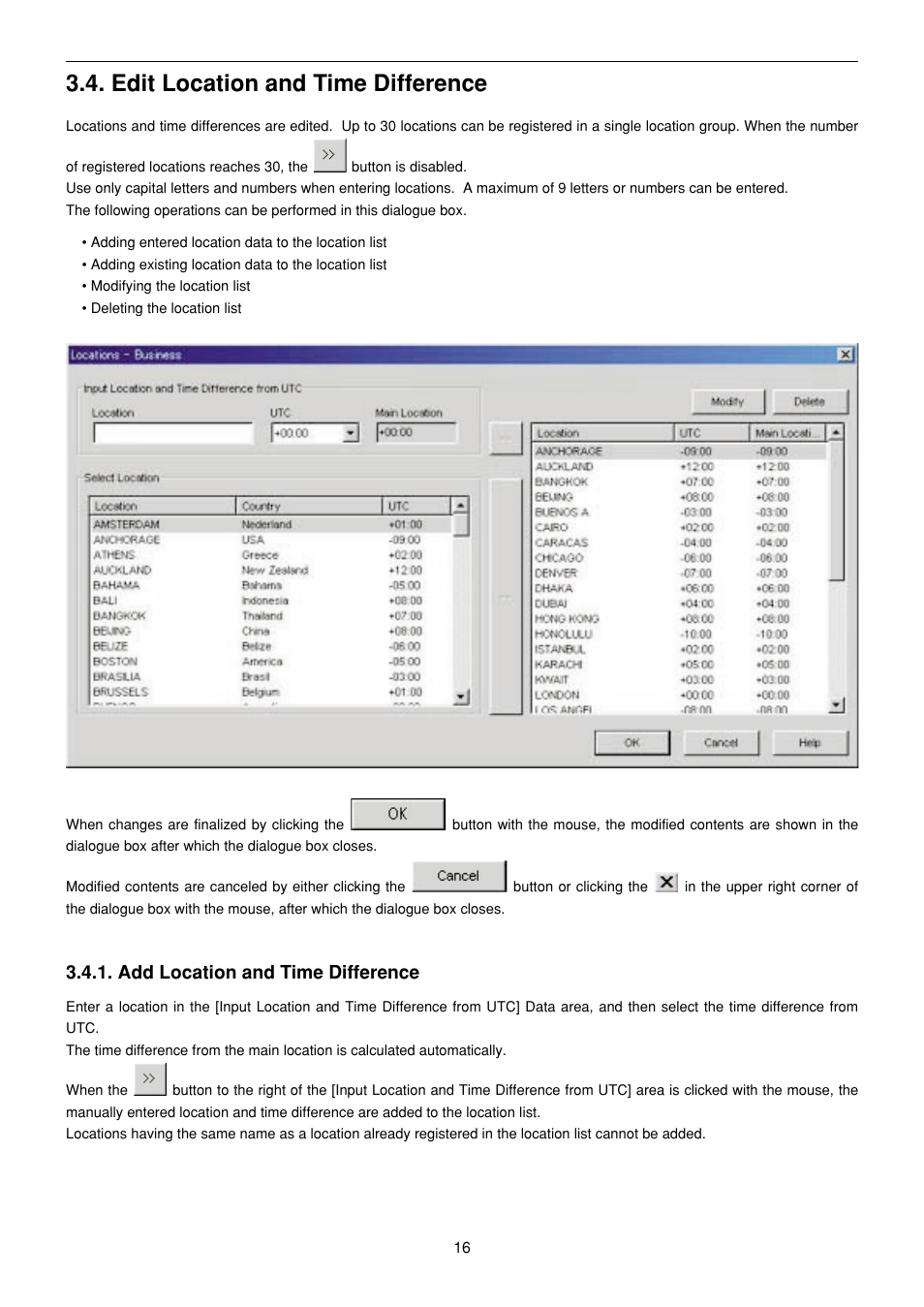 Edit location and time difference, Add location and time difference | CITIZEN MG0000 User Manual | Page 145 / 157