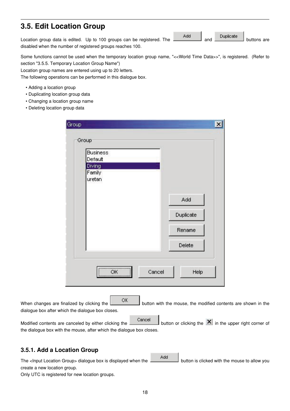 Edit location group, Add a location group | CITIZEN MG0000 User Manual | Page 147 / 157