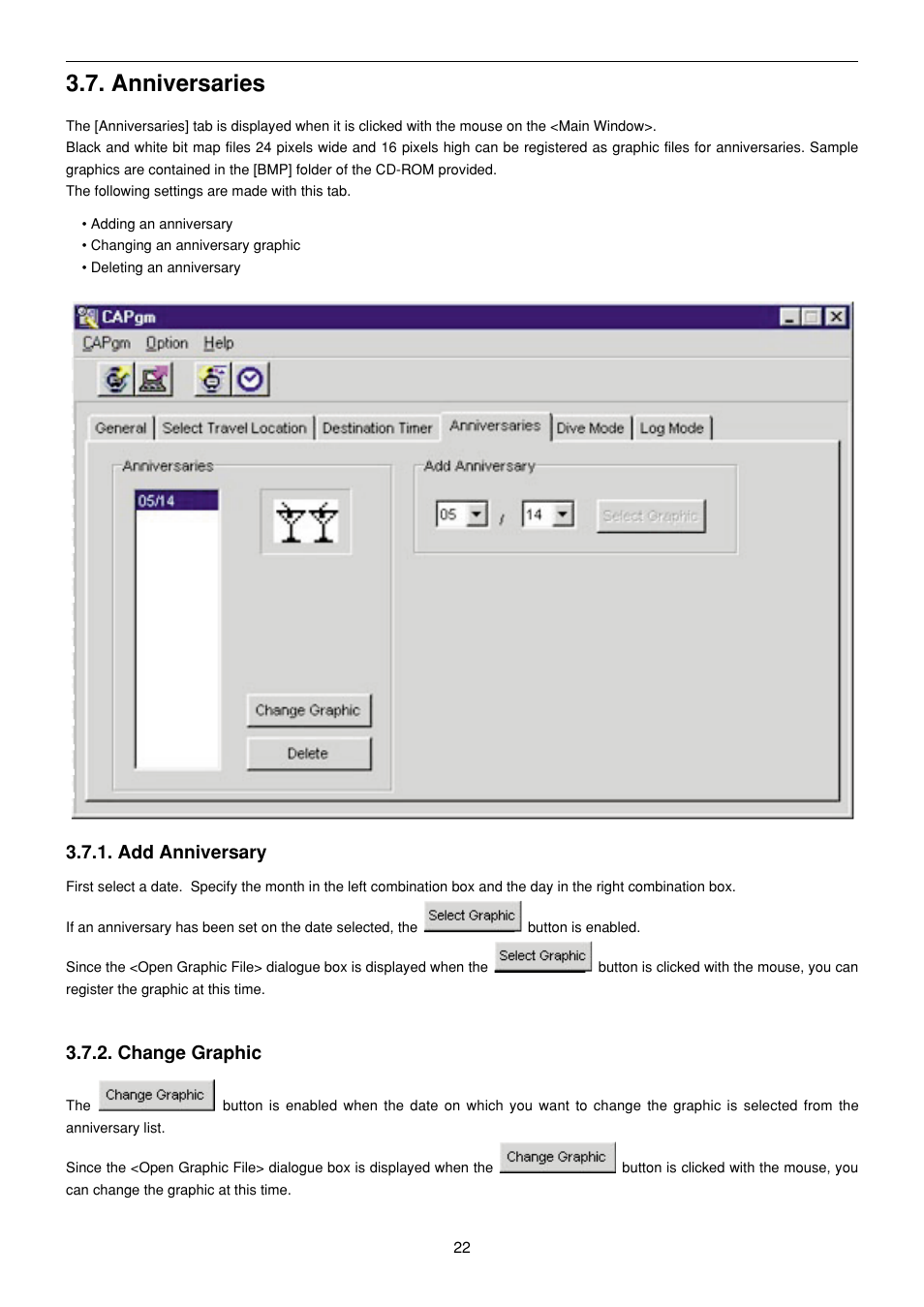 Anniversaries, Add anniversary, Change graphic | CITIZEN MG0000 User Manual | Page 151 / 157