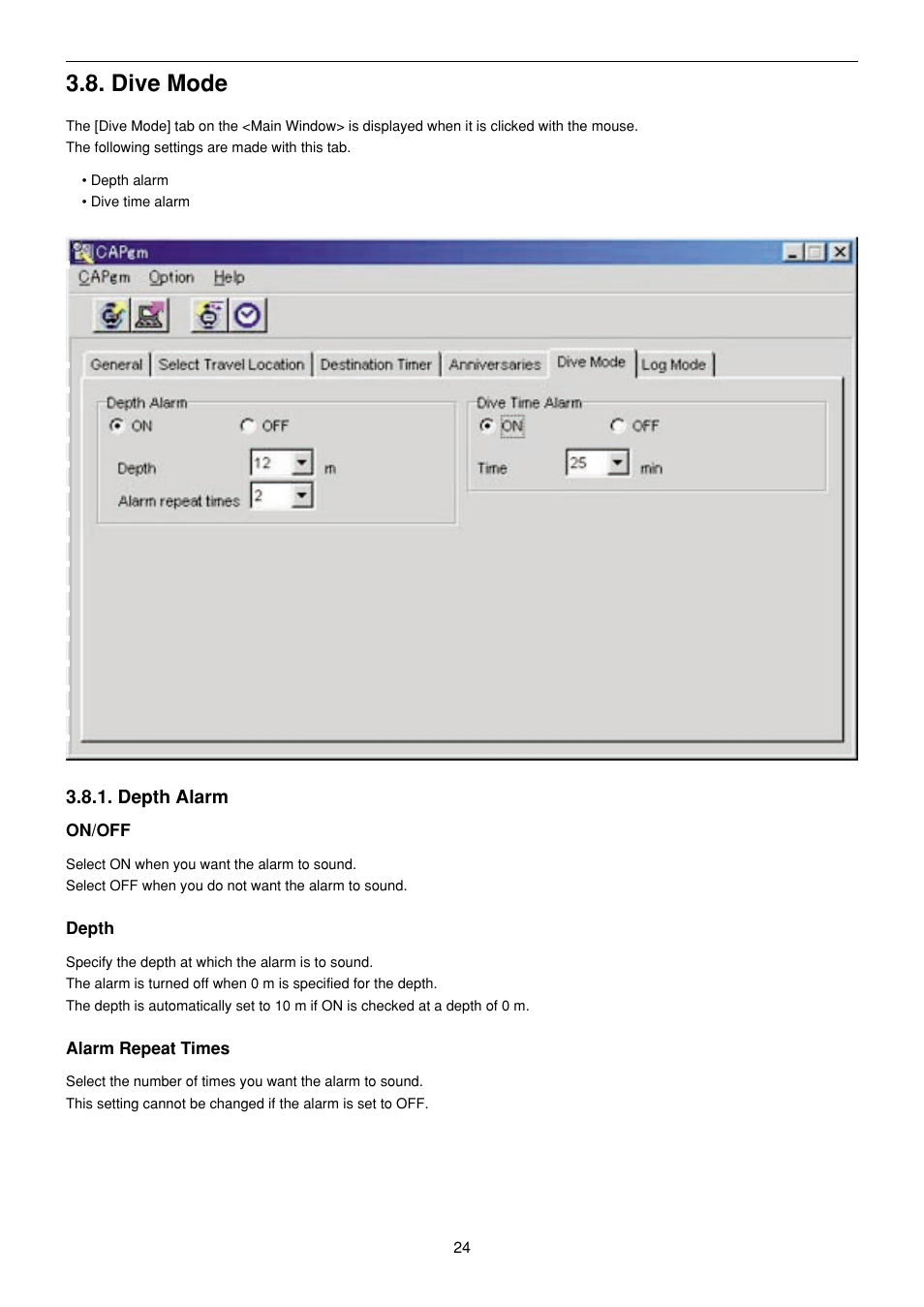 Dive mode, Depth alarm | CITIZEN MG0000 User Manual | Page 153 / 157